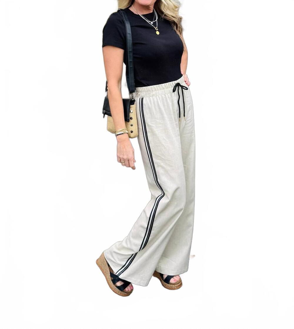 NEW JOSEPH RIBKOFF women's sporty stripe pant in natural